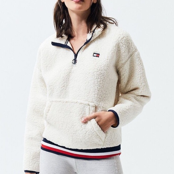 Tommy Hilfiger Tops - Tommy Hilfiger Off-White Sherpa Half-Zip